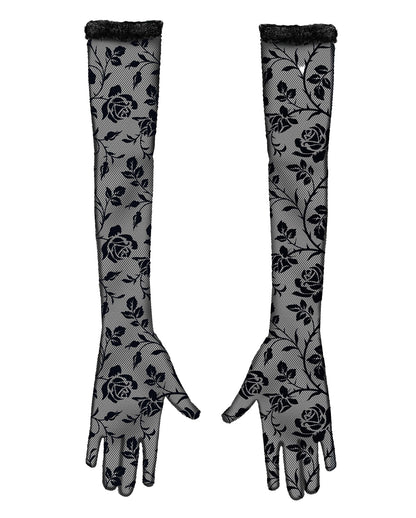 Lange Blumen Spitzenhandschuhe Schwarz