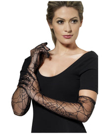 Netzhandschuhe Lang mit Spiderweb Muster