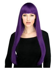 Long Hair Wig With Fringe Purple