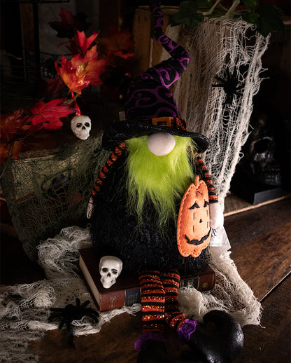 Leuchtender Halloween Zwerg Kantenhocker mit Kürbis 75cm