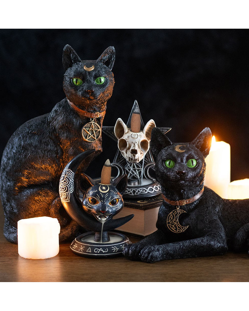 Reclining Cat With Crescent Moon 30cm