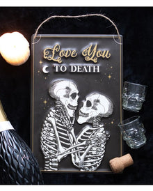 "Love You To Death" Skelett Liebespaar Metallschild 30x20cm