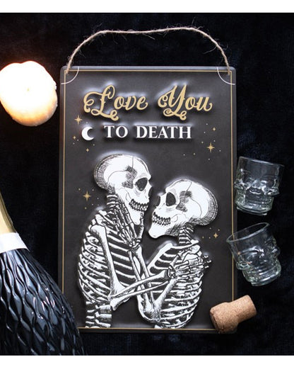 "Love You To Death" Skelett Liebespaar Metallschild 30x20cm
