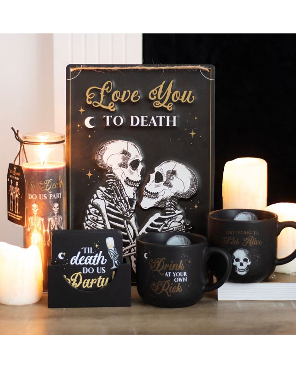"Love You To Death" Skelett Liebespaar Metallschild 30x20cm