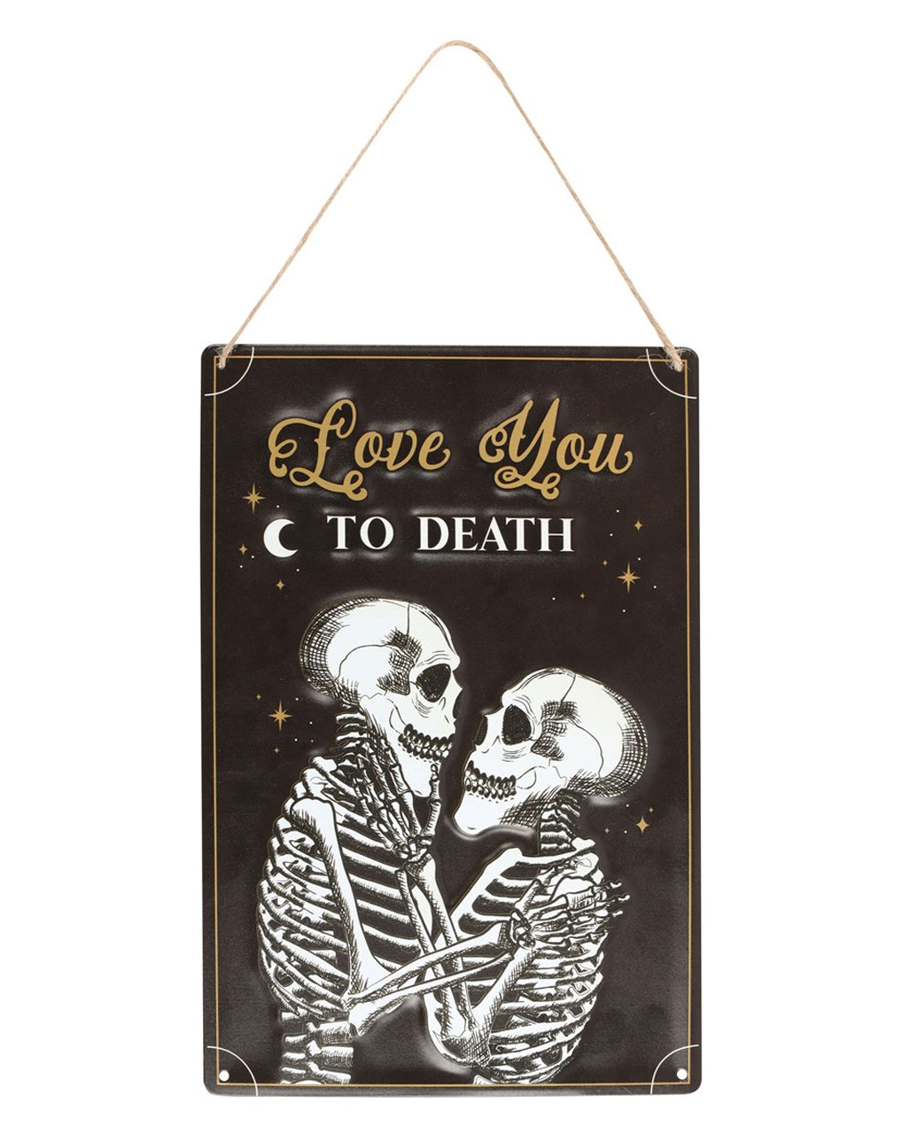 "Love You To Death" Skelett Liebespaar Metallschild 30x20cm