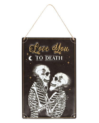 "Love You To Death" Skelett Liebespaar Metallschild 30x20cm
