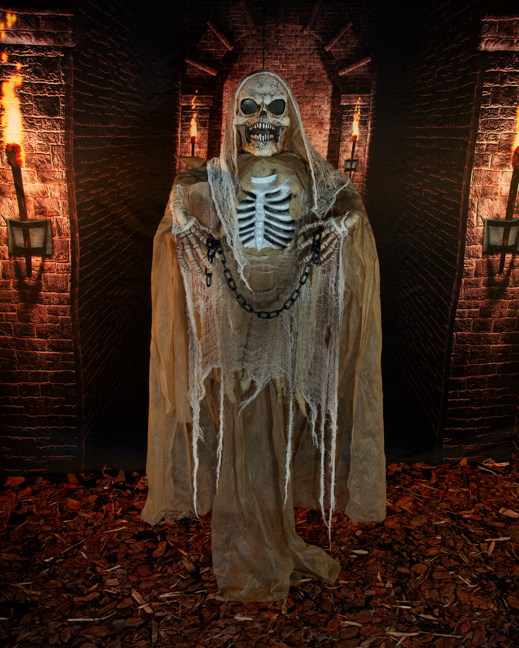 Mantus Skelett Dämon mit Licht, Sound & Bewegung 183cm