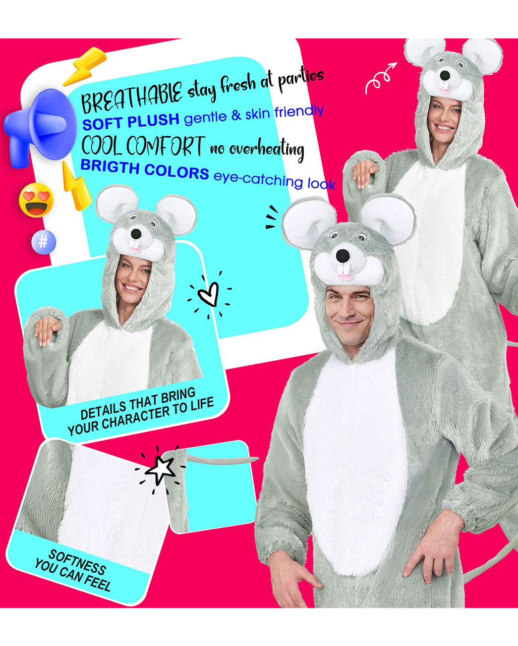 Mouse Plush Onesie Unisex Costume