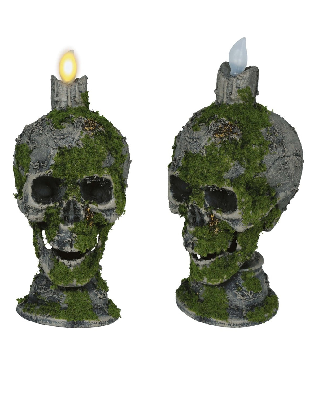 Moosbewachsener Totenkopf mit Kerzenlicht 35cm