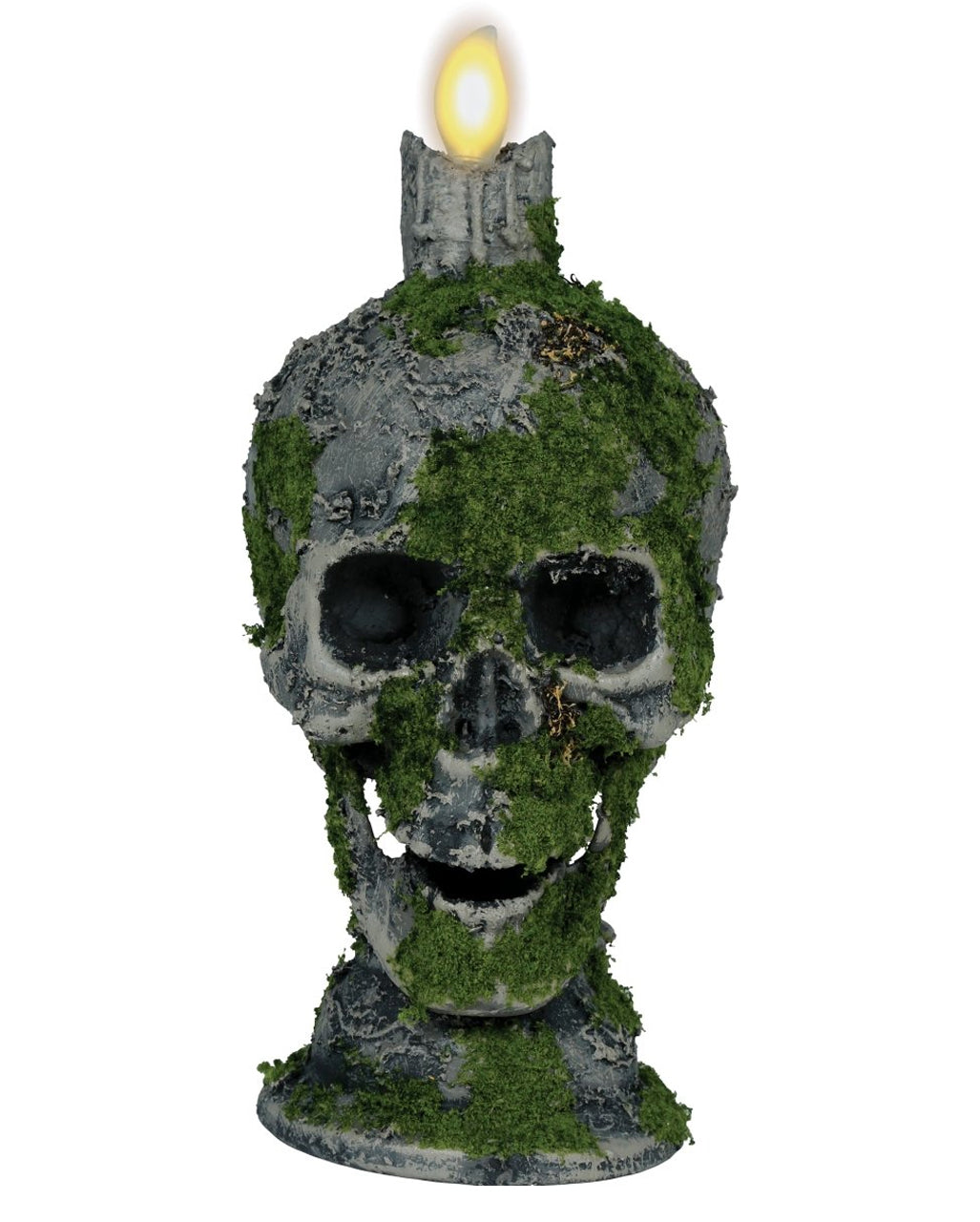Moosbewachsener Totenkopf mit Kerzenlicht 35cm