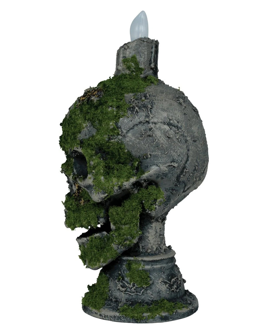 Moosbewachsener Totenkopf mit Kerzenlicht 35cm