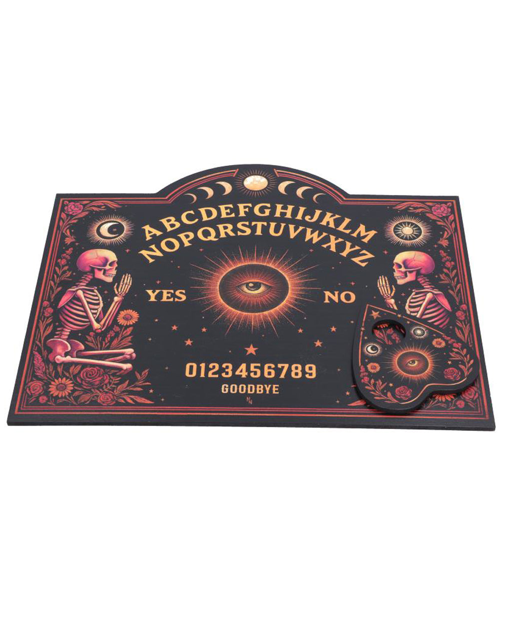 Mysterious Ouija Board with Skeleton & Floral Accents