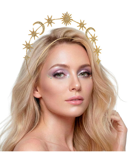 Mystical Sun, Moon, And Stars Tiara - Gold