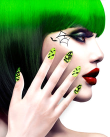 Grüne Neon Fingernägel mit Fledermaus Motiv 12 St.