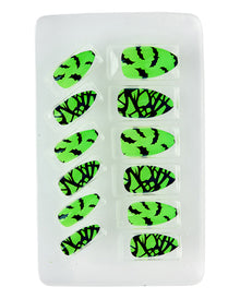 Grüne Neon Fingernägel mit Fledermaus Motiv 12 St.