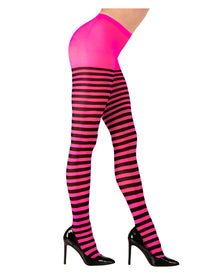 Neon Strumpfhose gestreift pink