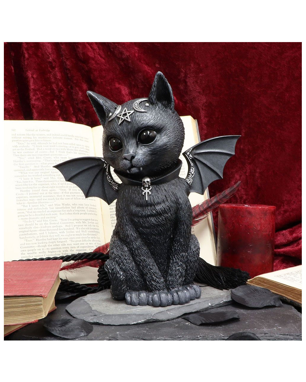 Mystische Katzenfigur mit Fledermaus Flügel 24cm