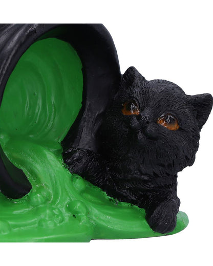 Schwarze Katze mit umgefallenem Hexenkessel 8,7cm