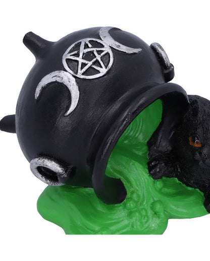 Schwarze Katze mit umgefallenem Hexenkessel 8,7cm
