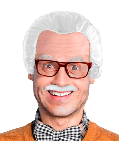 Grandpa Wig With Bald Head - Mustache & Glasses