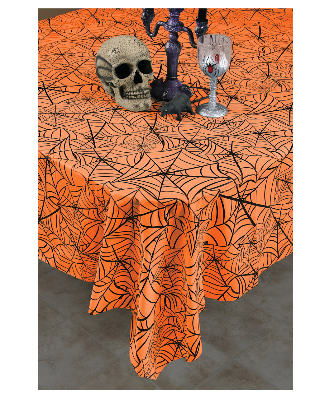 Orange Spinnweben Tischdecke für Halloween