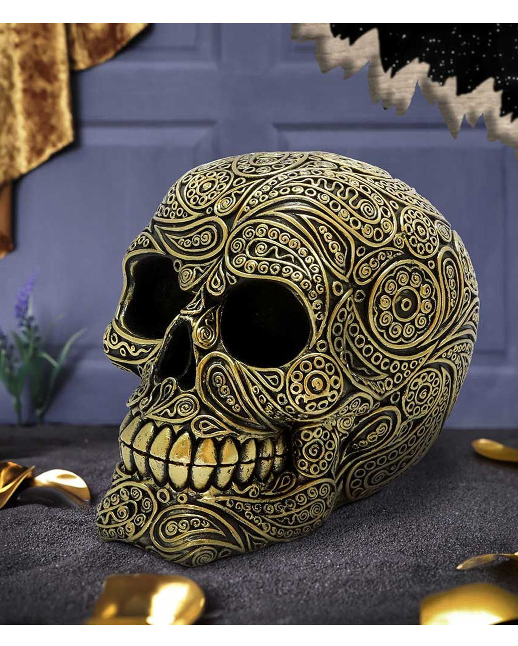Black & Gold Paisley Totenschädel 15cm