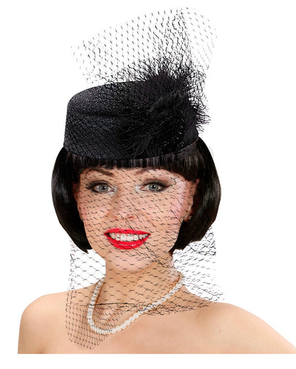 Pillbox Hat Jackie Black With Feathers