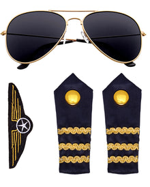 Flugzeug Kapitän Kostümzubehör Set 4-tlg.