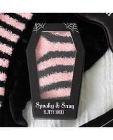 Pink & Schwarz gestreifte Fluffy Socken in Sargbox