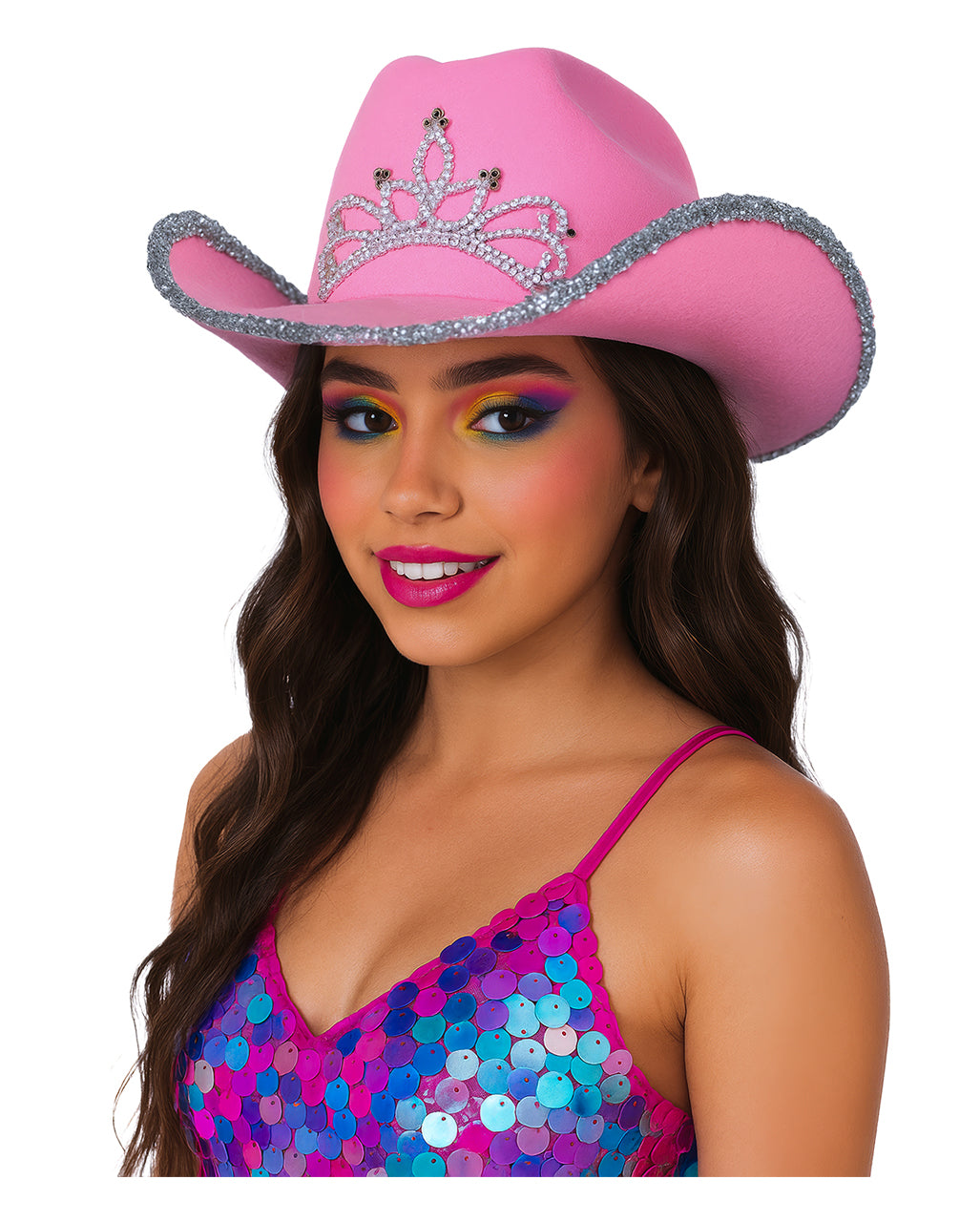 Pink Cowboy Hat With Rhinestones & Sequins