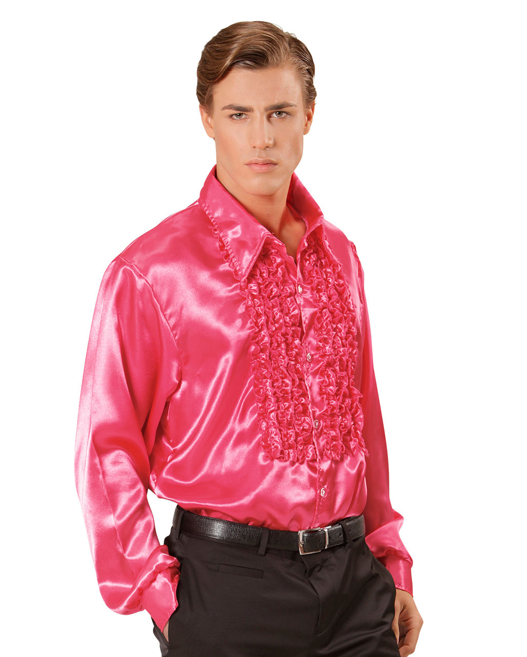 70´s Disco Fashion Rüschenhemd Pink