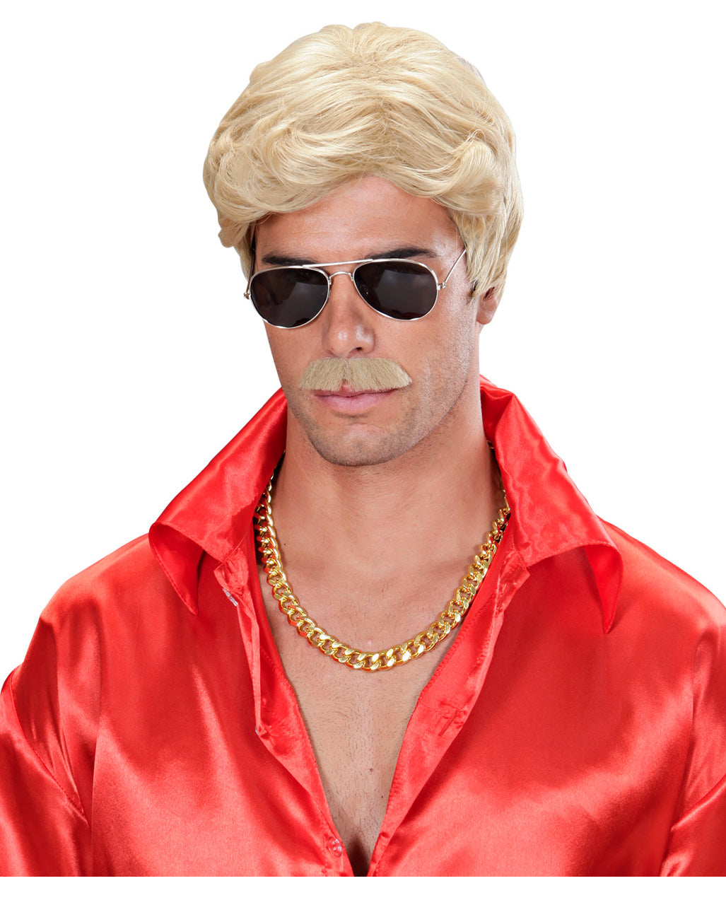 Playboy Men's Wig With Mustache Blond
