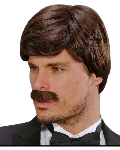 Playboy Men's Wig With Moustache Brown
