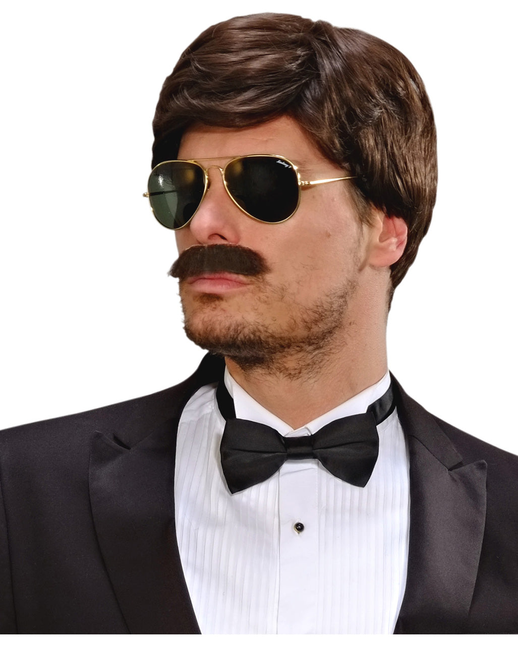 Playboy Men's Wig With Moustache Brown