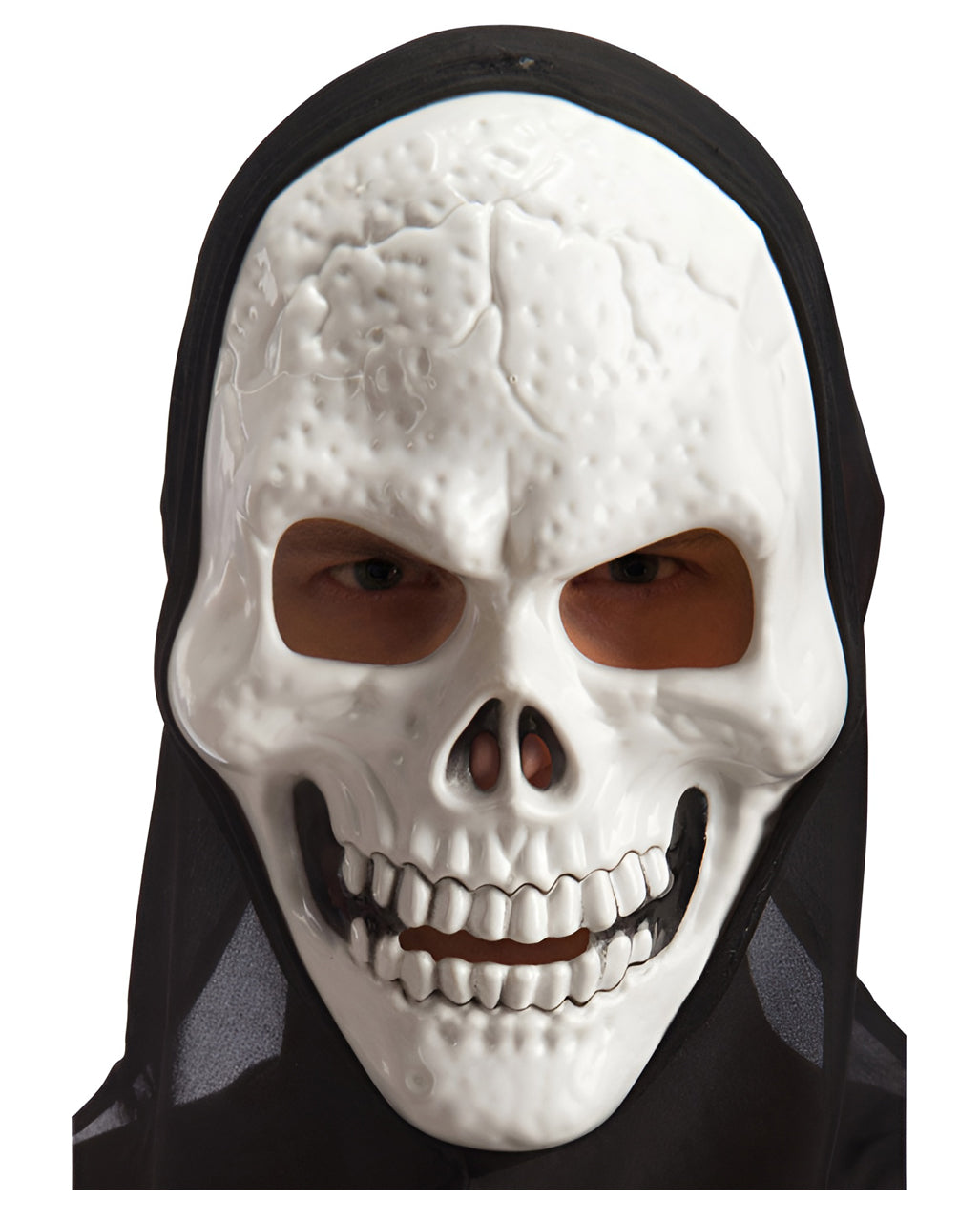 Preisgünstige Skelettmaske aus Kunststoff mit Kapuze