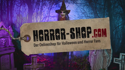 Voodoo Hexe mit schlitzenden Armen, Licht & Ton 110cm