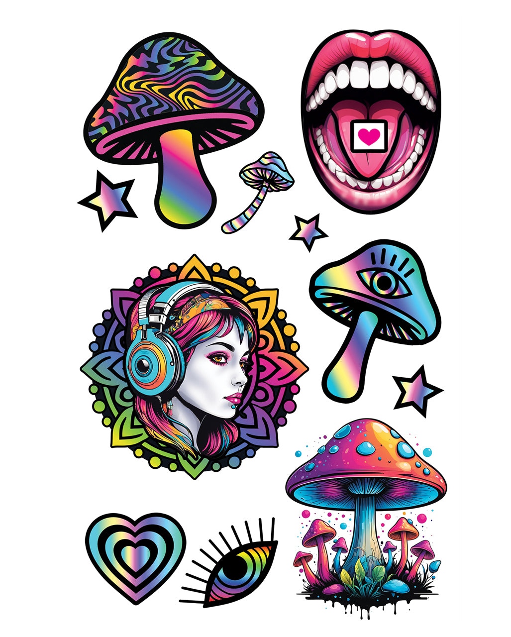 Magic Mushroom Psychedelic Tattoo Set