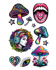 Magic Mushroom Psychedelic Tattoo Set