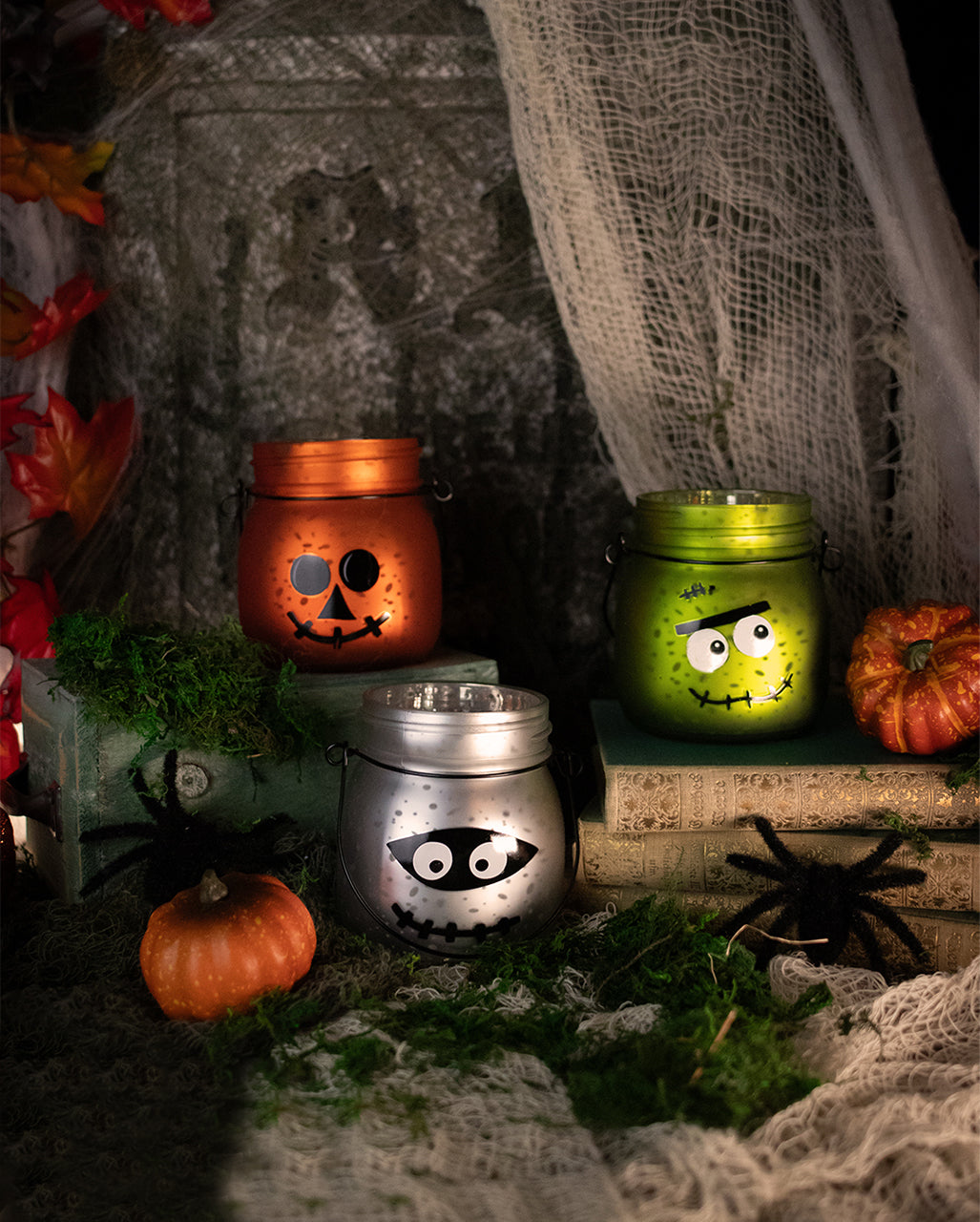 Halloween Laternen aus Quecksilberglas 3er Set
