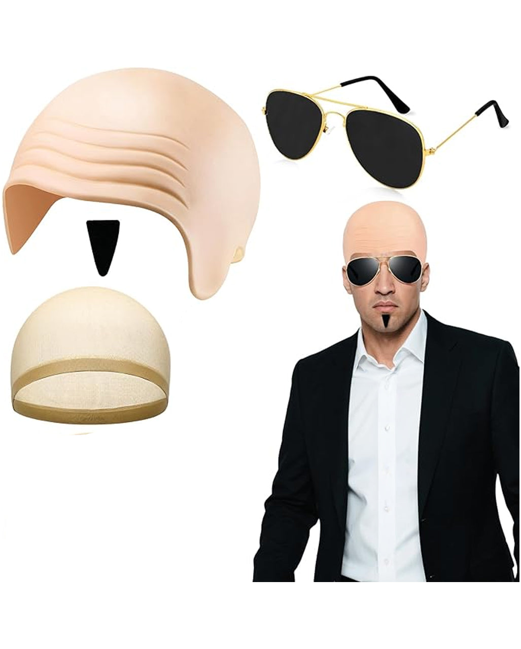 Rapper Glatzenkappe mit Sonnenbrille & Goatee Bart 4-tlg.