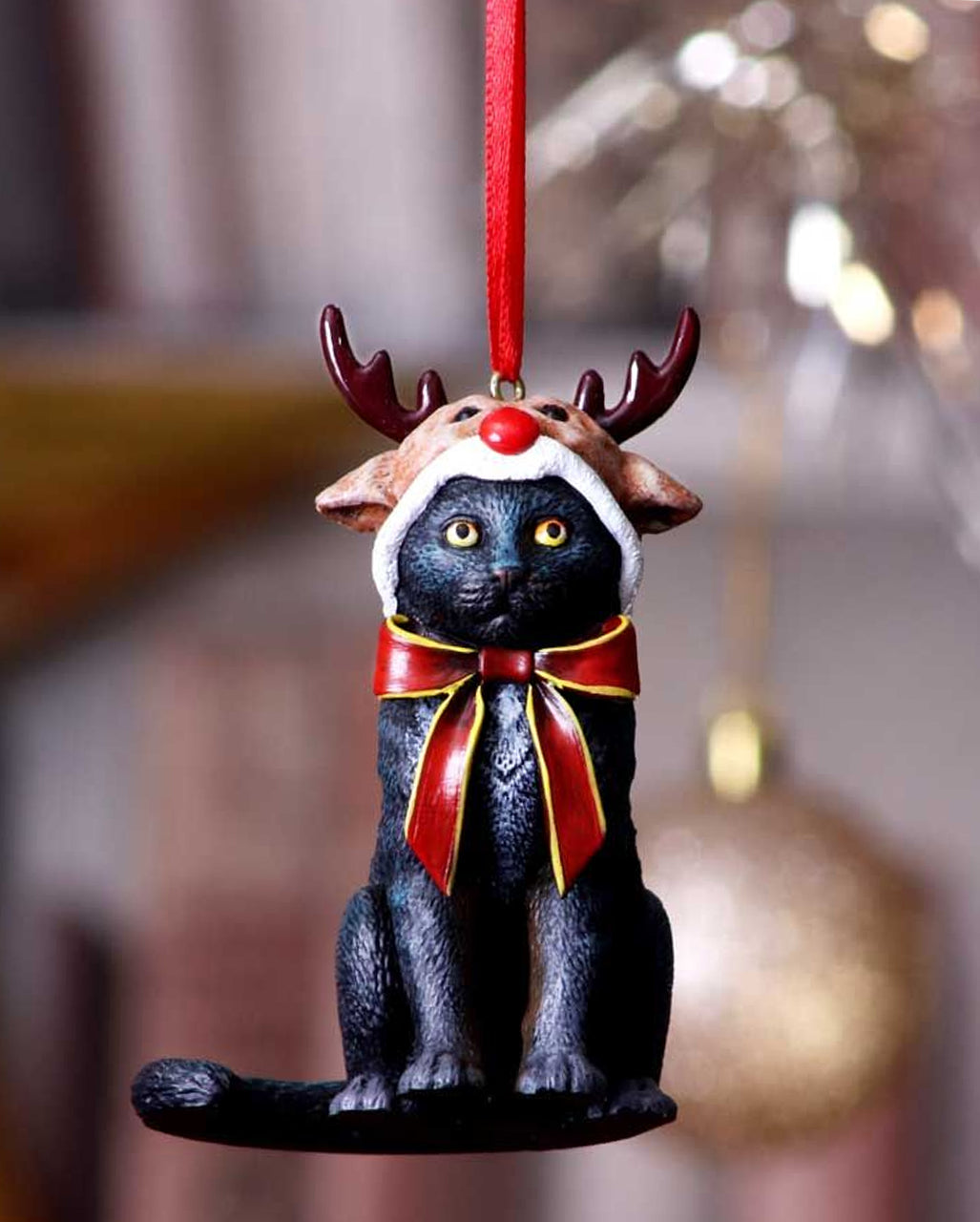 Katze mit Rentiermütze Weihnachtskugel 9cm