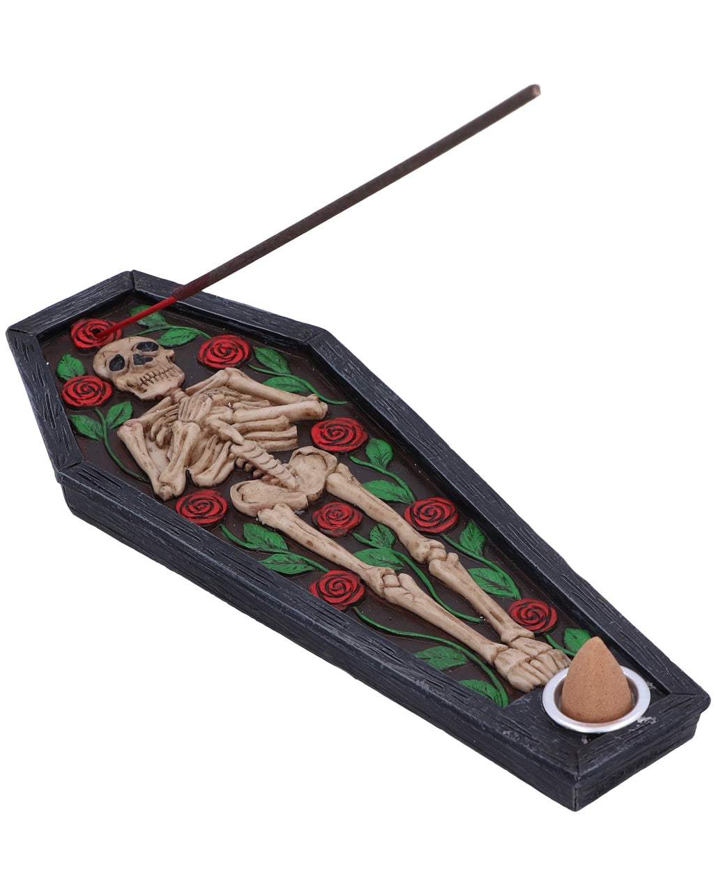 Skelett in Rosen Räucherstäbchen & Kegel Halter 21,5cm