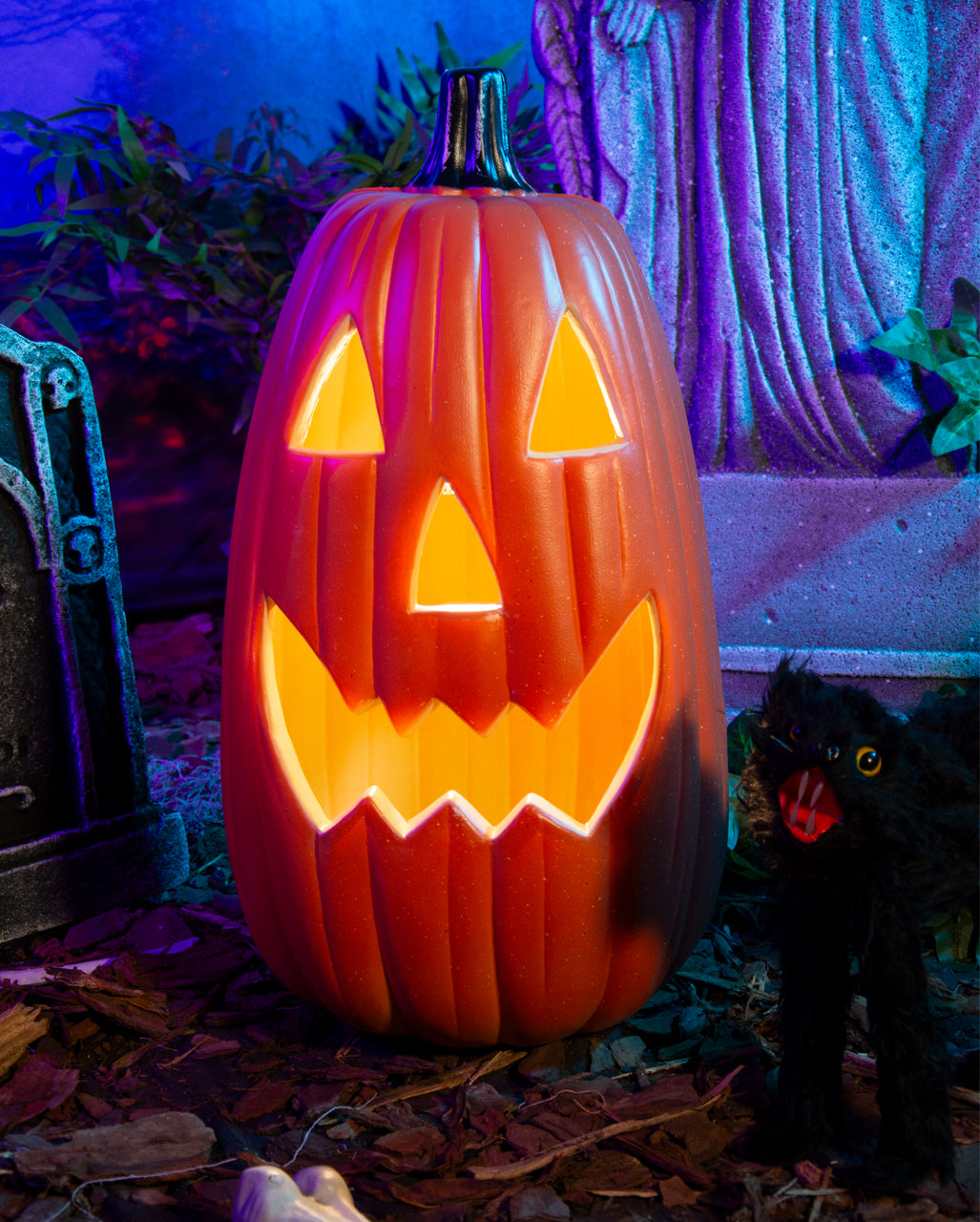 Riesiger Ovaler Halloween Kürbis mit Beleuchtung 55cm