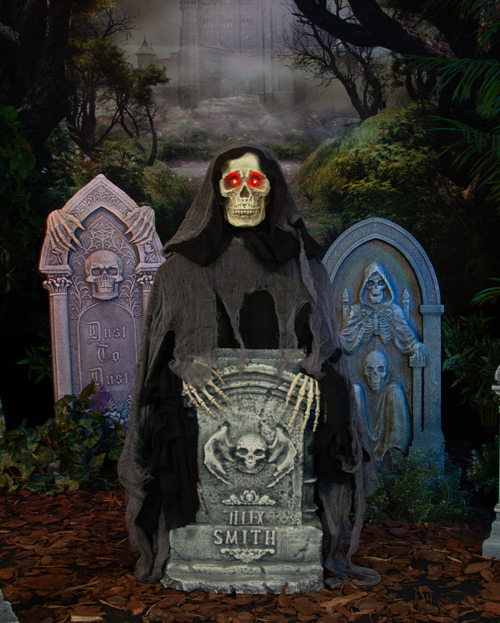 Aus dem Grabstein Heraufsteigender Reaper Animatronic 120cm