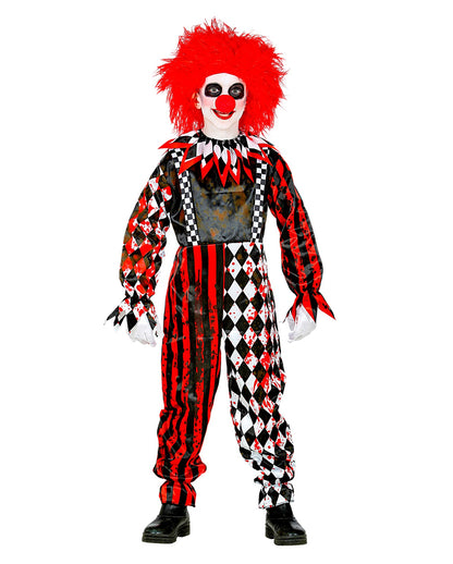 Rot/Weißer Horrorclown mit Kragen Kinderkostüm