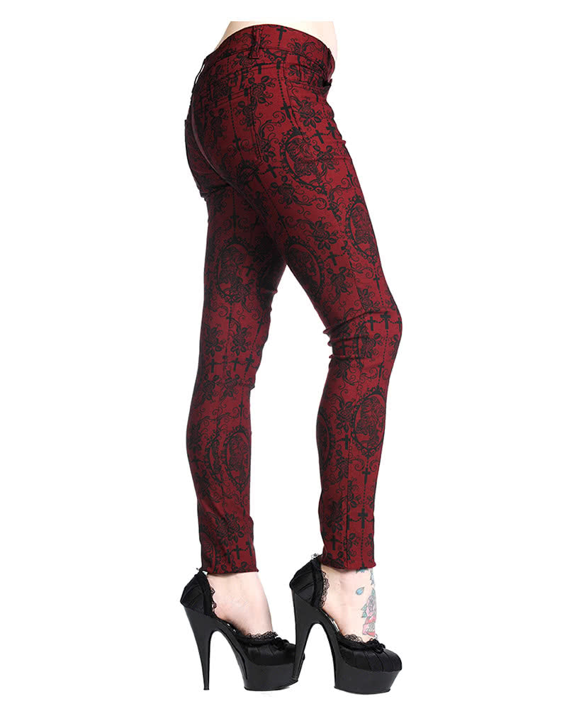Punk Stretchjeans dunkelrot