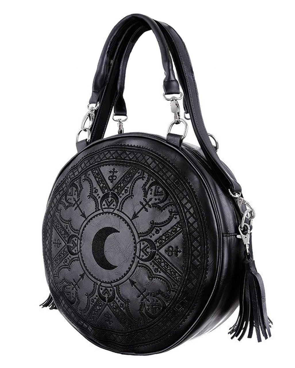 Schwarze Henna Gothic Handtasche rund