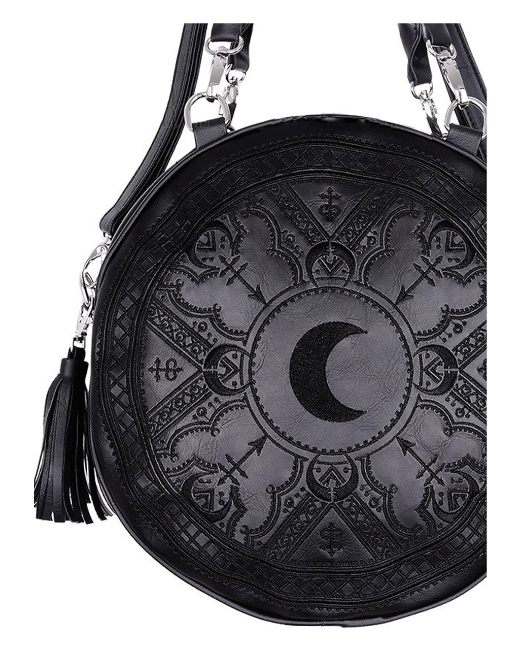Schwarze Henna Gothic Handtasche rund
