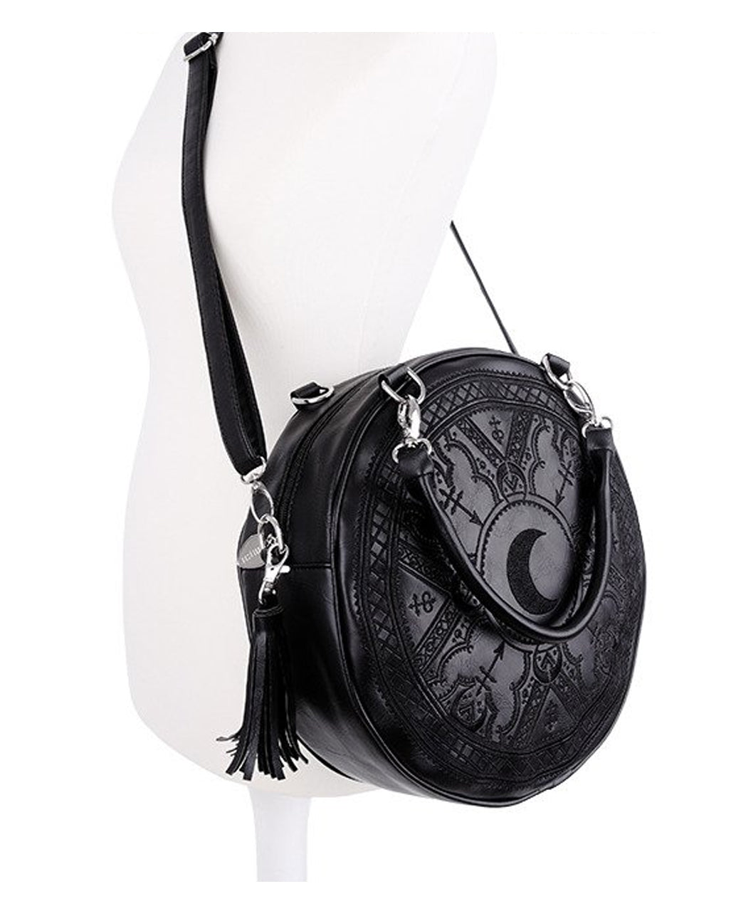 Schwarze Henna Gothic Handtasche rund