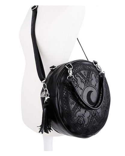 Schwarze Henna Gothic Handtasche rund